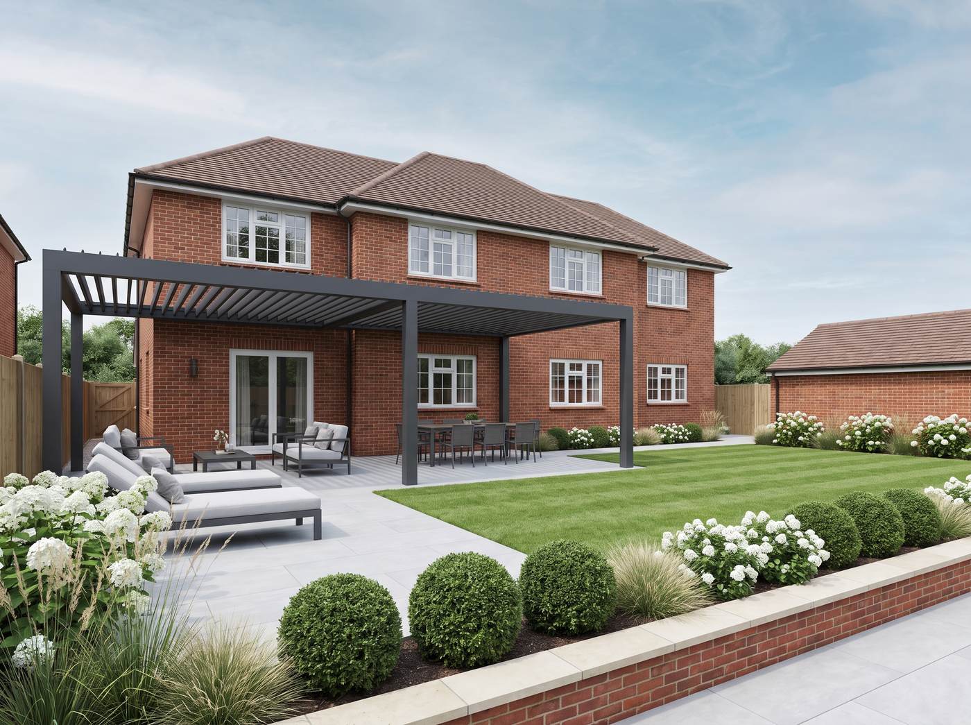 Illustrative 3D design visualisation of a proposed pergola and terrace scheme